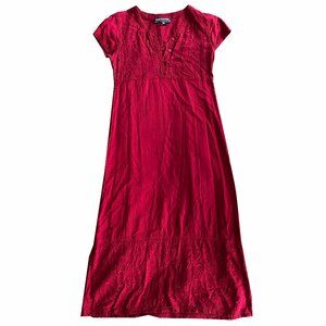 Cherry Red Embroidered 90s Cap Sleeve Midi Dress - Fairweather